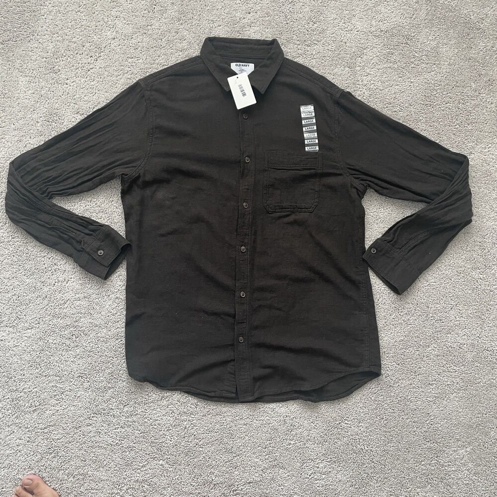 New Old Navy Button Up Dark Brown Flannel Long Sleeve Shirt Men's Large Tall